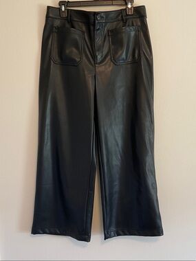LOFT Black Faux Leather Wide-Leg Palmer pants size 12 with pockets
